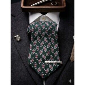 Vintage 80s 90s Barrington Mens 100% Silk Tie Green Blue Geometric Foulard 56”